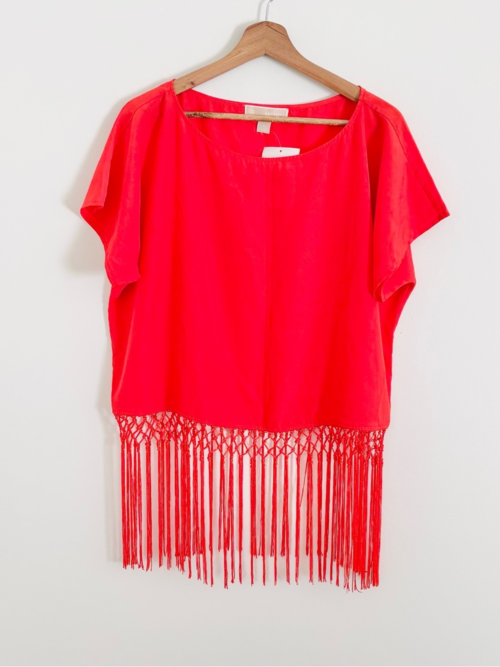NWT Michael Kors Fringed Short-Sleeve Top in  Orange